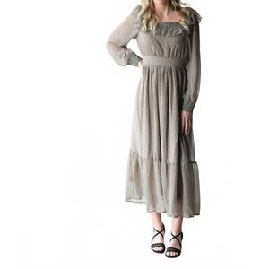 NEW IN-LOOM women's square neck long sleeve dress in khaki brown